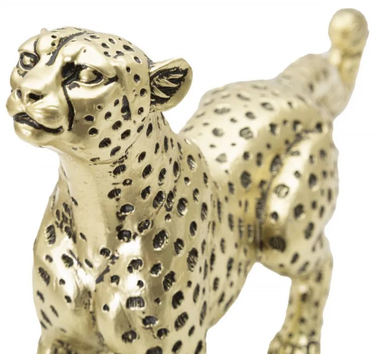 Figurina decorativa aurie din polirasina, 33x7,7x19,5 cm, Leopard Mauro Ferretti