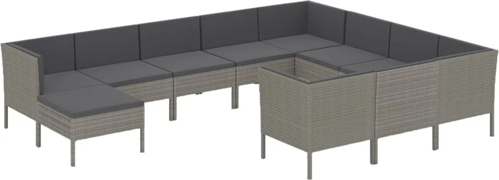 vidaXL Set mobilier de grădină cu perne, 11 piese, gri, poliratan