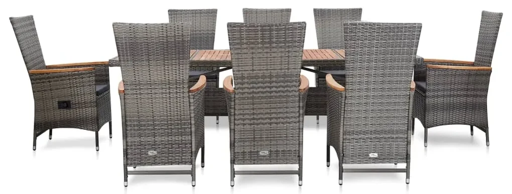 46047 vidaXL Set mobilier de exterior cu perne, 9 piese, gri, poliratan