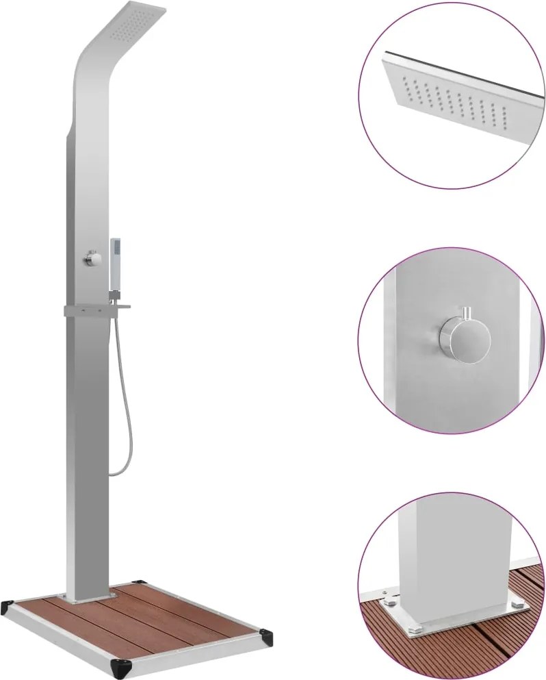 vidaXL Duș de exterior cu cădiță, WPC și oțel inoxidabil