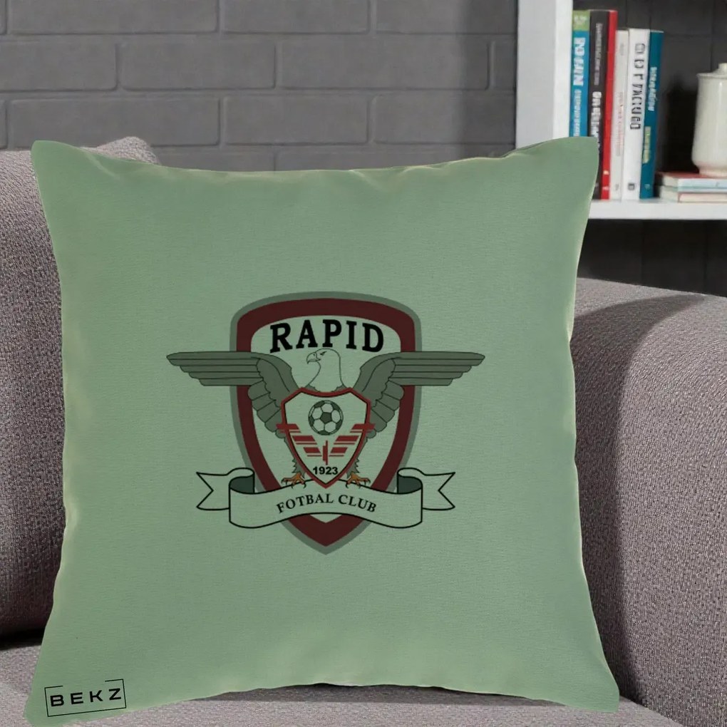Perna Personalizata Rapid Fotbal Club 1923, 40x40 cm, Verde, Husa Detasabila, Perna Inclusa, BEKZ®