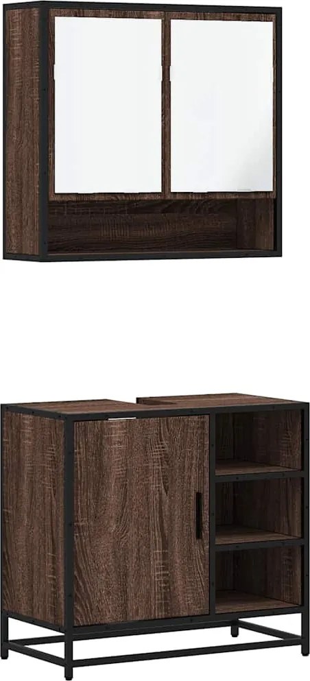 vidaXL Set mobilier de baie, 2 piese, stejar maro, lemn prelucrat