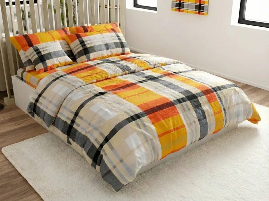 Lenjerie de pat creponata din bumbac Renforce ORANGE KUBE colorata Dimensiune lenjerie de pat: 70 x 90 cm | 140 x 200 cm