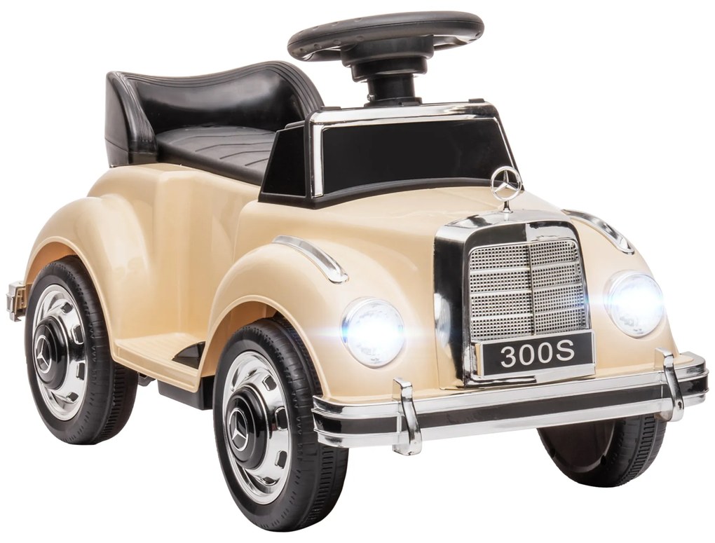 HOMCOM Masina Electrica pentru Copii, Auto pentru Copii Mercedes-Benz 6V cu Muzica, Varsta 18-48 Luni, Bej | Aosom Romania
