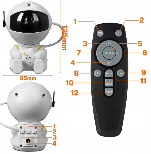 Proiector LED RGB LED/5W/5V astronaut + telecomandă