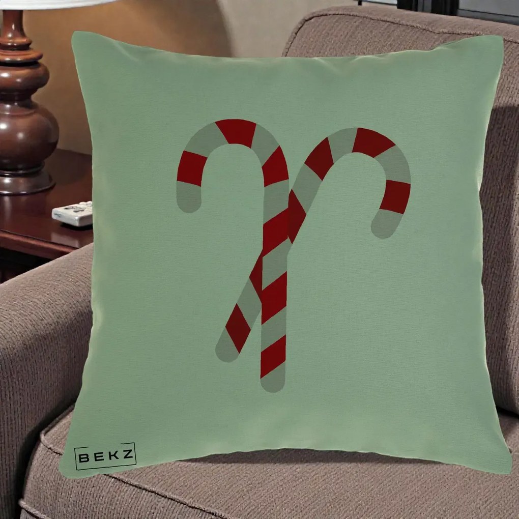 Perna Decorativa Candy Cane de Craciun, 40x40 cm, Verde, Husa Detasabila, Perna Inclusa, BEKZ®