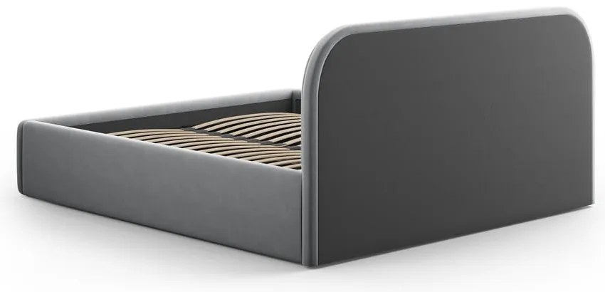 Pat matrimonial gri tapițat cu spațiu de depozitare cu somieră 180x200 cm Juno – Windsor & Co Sofas