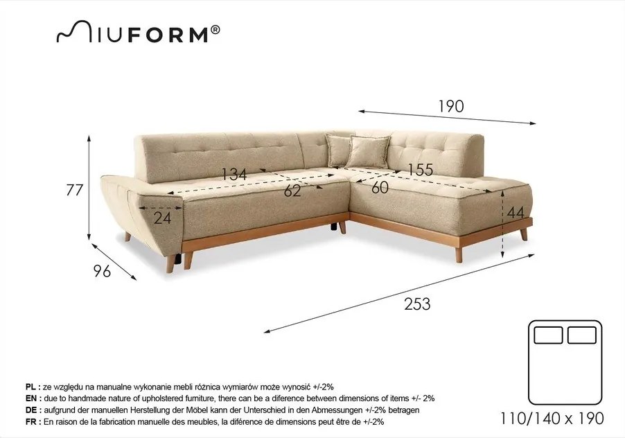 Colțar extensibil cu șezlong pe partea dreaptă Miuform Dazzling Daisy L, gri închis