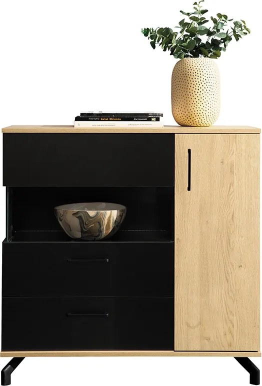 Comodă Madison MD11 cu sertar 90 cm - negru / stejar biscuiți
