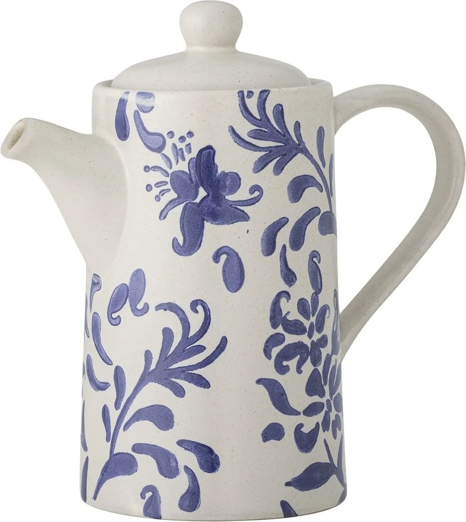 Ceainic din ceramică albă, cu detalii albastre decorate manual, „Petunia", 10,5 x 19,5 cm