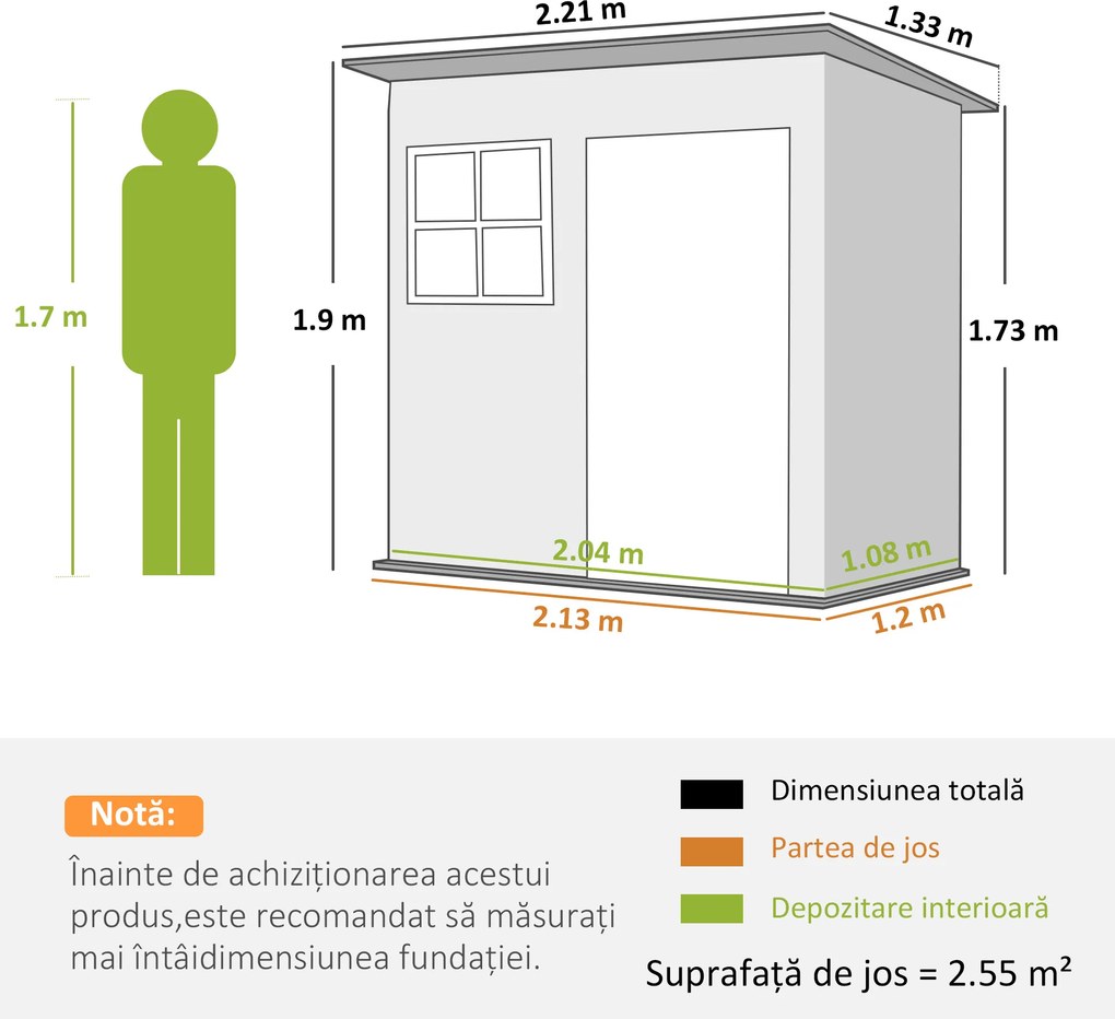 Outsunny magazie grădină căsuță de grădină pentru unelte cu ușă largă și fereastră, 221x133x190 cm gri închis | Aosom Romania