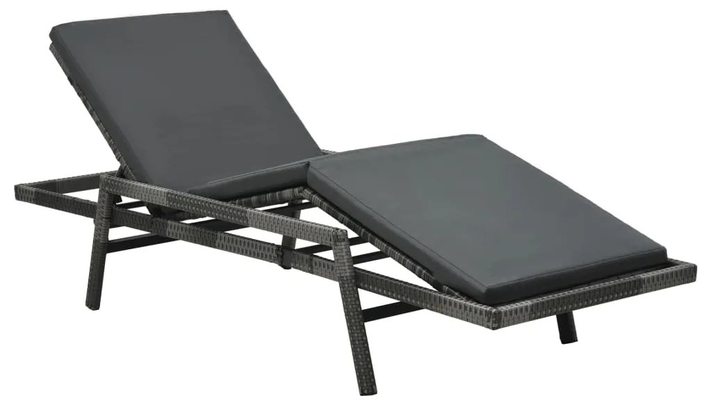 vidaXL Șezlong de plajă cu pernă, gri, poliratan