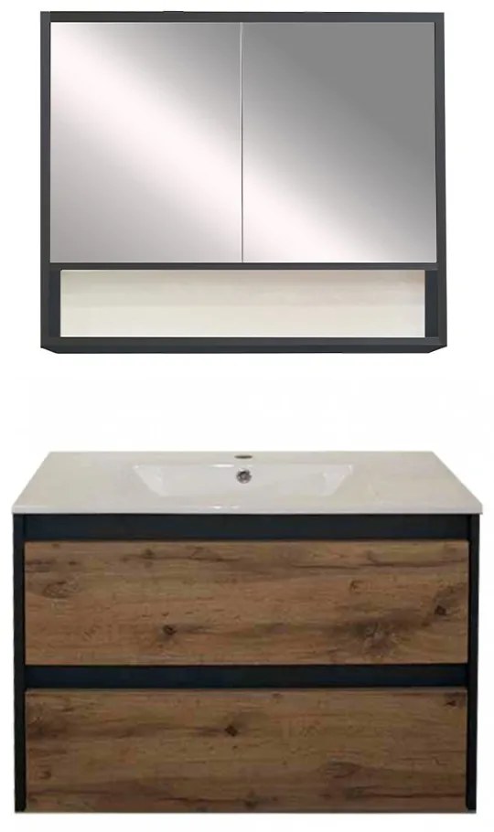 Mobilier complet de baie Porto 80 în culoarea stejarului rustic antracit