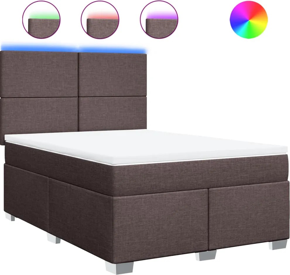 vidaXL Pat box spring cu saltea, maro închis, 140x200 cm, textil