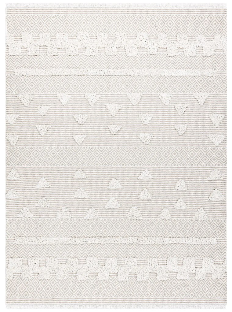 Covor ECO SISAL MOROC 22321 Triunghiurile, zigzag boho franjuri - structural bej / cremă