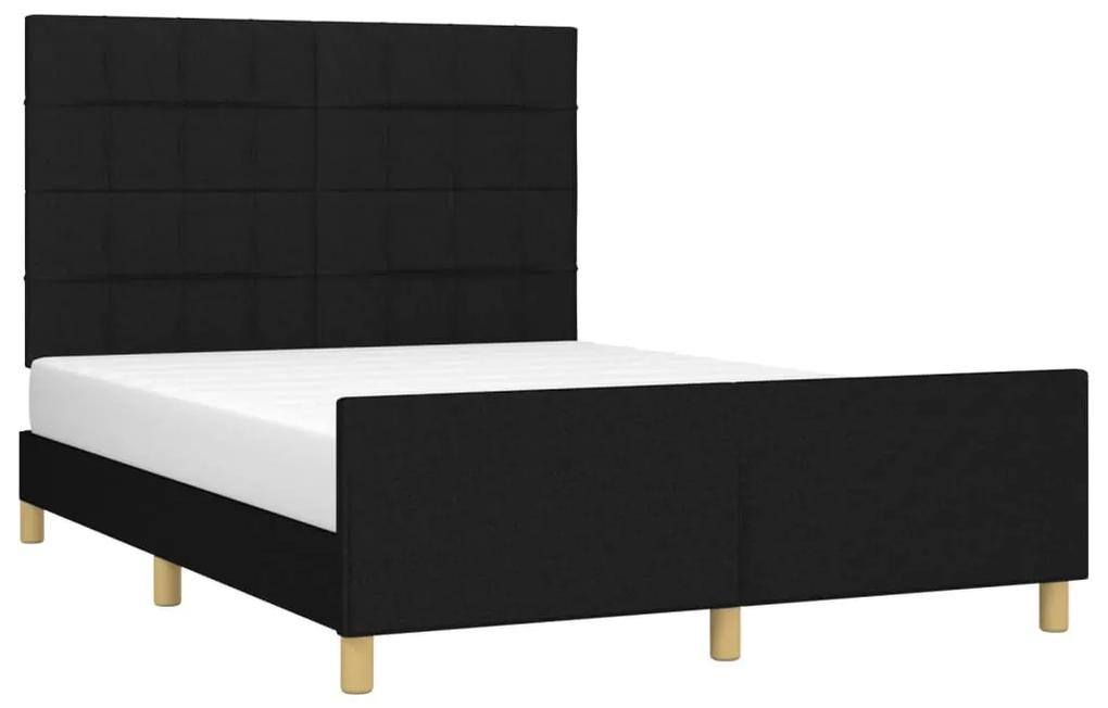 Cadru de pat cu tablie, negru, 140x200 cm, textil Negru, 140 x 200 cm, Cu blocuri patrate