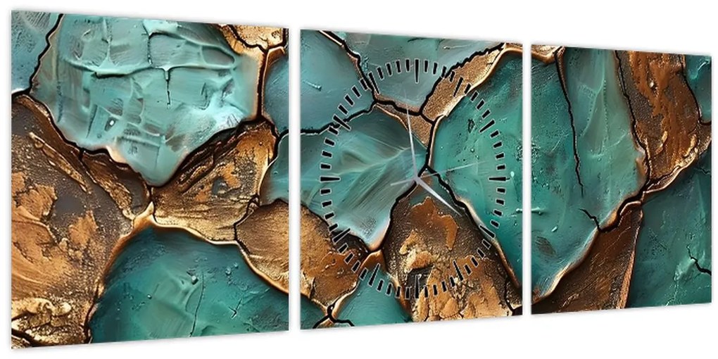 Tablou - Pictură verde-auriu (cu ceas) (90x30 cm)