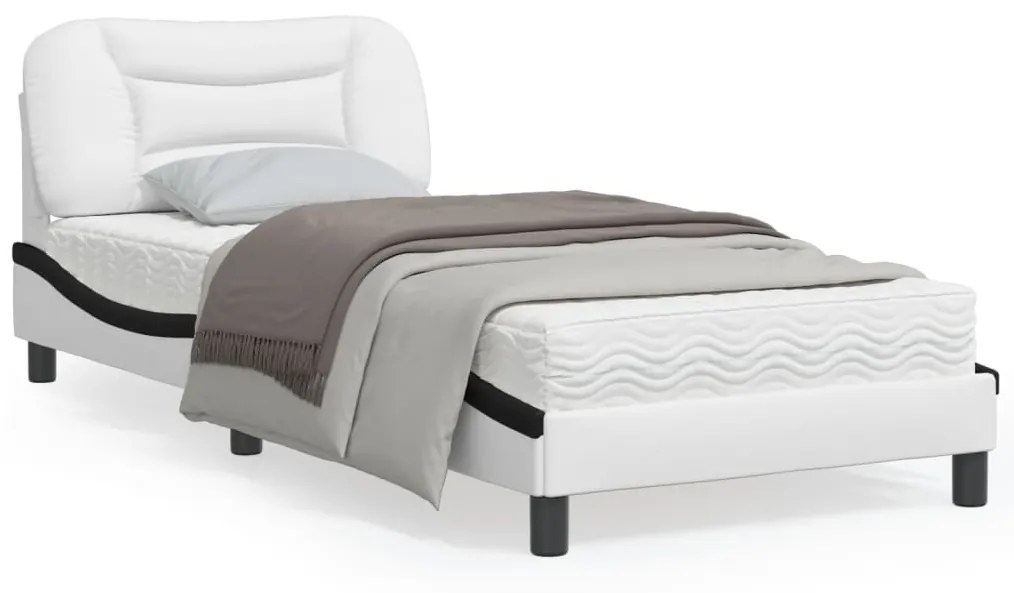 3207980 vidaXL Cadru de pat cu tăblie, alb și negru, 90x200 cm piele ecologică
