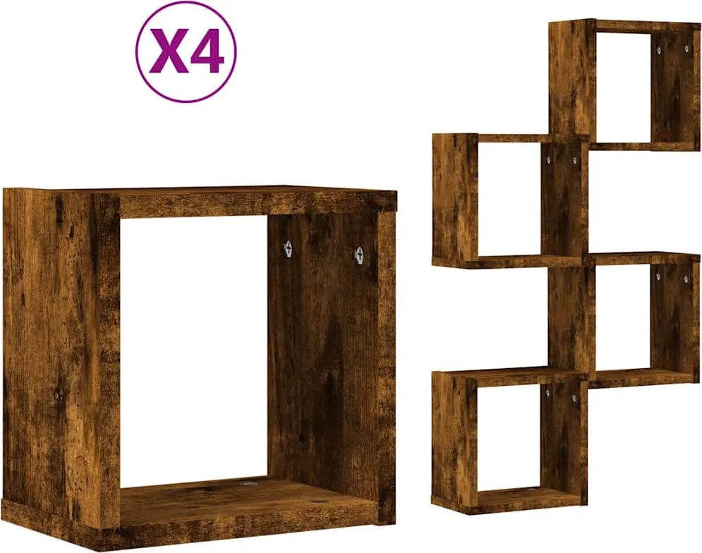 vidaXL Șemele de perete cu raft 4 pcs Stejar fumuriu 26 x 15 x 26 cm