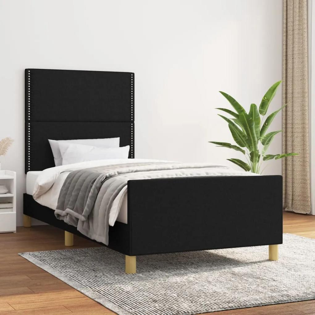 3124938 vidaXL Cadru de pat cu tăblie, negru, 90x190 cm, textil