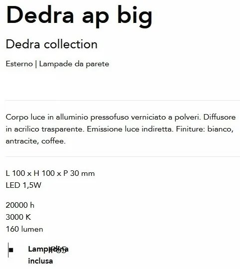 Aplica LED iluminat exterior ambiental IP65 Dedra ap big