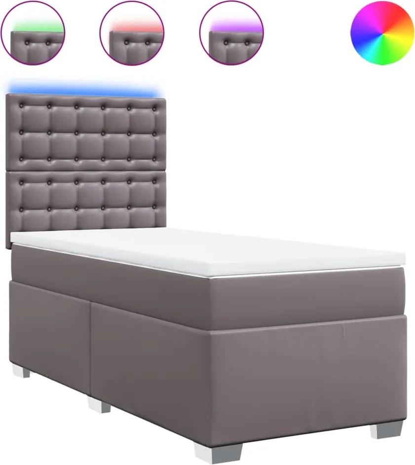 vidaXL Pat box spring cu saltea, gri, 100x200 cm, piele ecologică