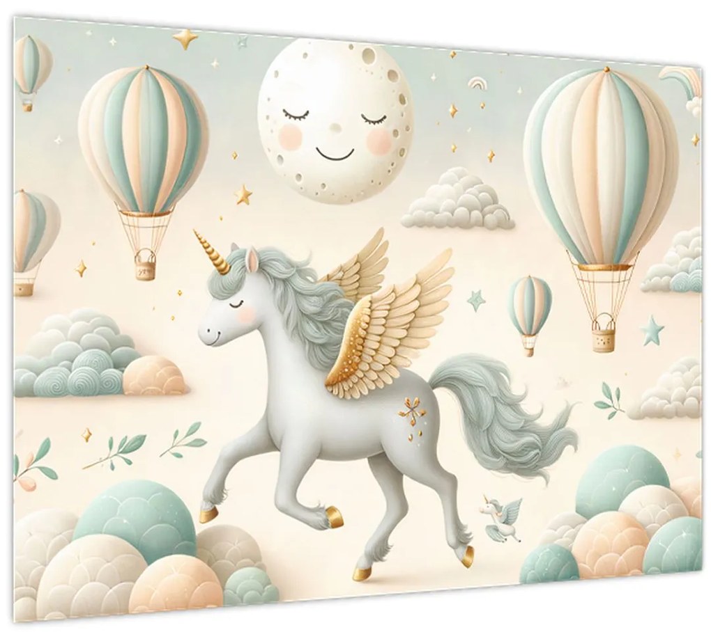 Tablou pe sticlă - Unicorn fericit (70x50 cm)