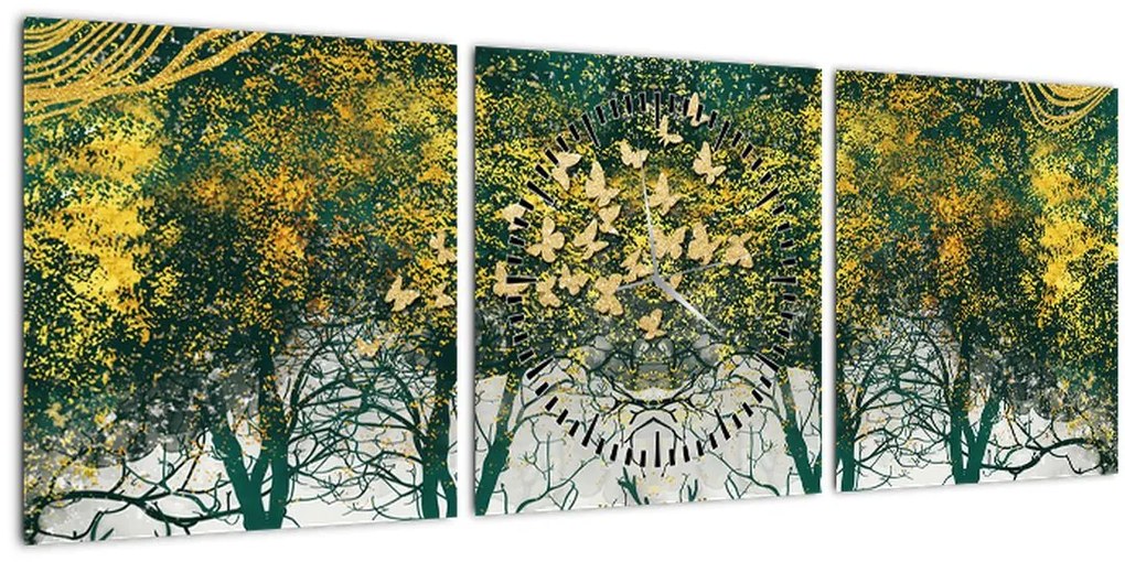 Tablou - Căprioare în pădurea verde (cu ceas) (90x30 cm)