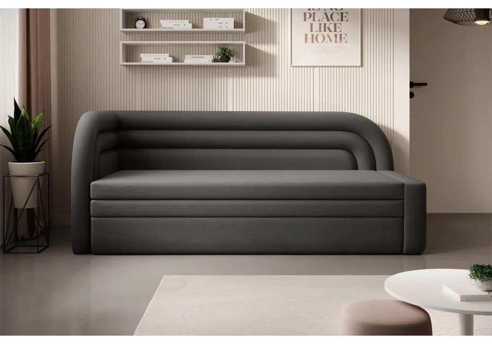 Canapea taupe extensibilă/cu spațiu de depozitare cu tapițerie din catifea cu colț pe partea stângă 223 cm Fabillo – ELTAP