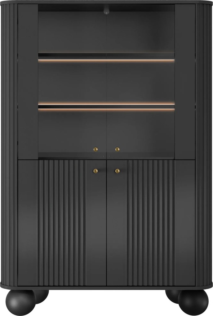 Vitrină cu patru uși Vesper 103 cm - negru / mânere aurii / picioare rotunde