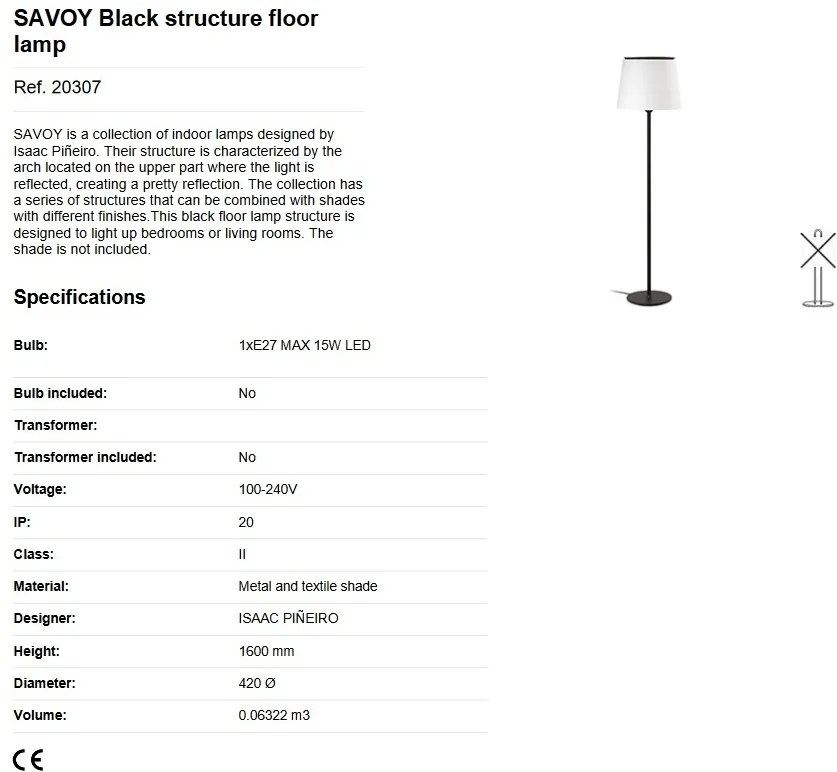 Lampadar / Lampa de podea moderna design elegant SAVOY neagra