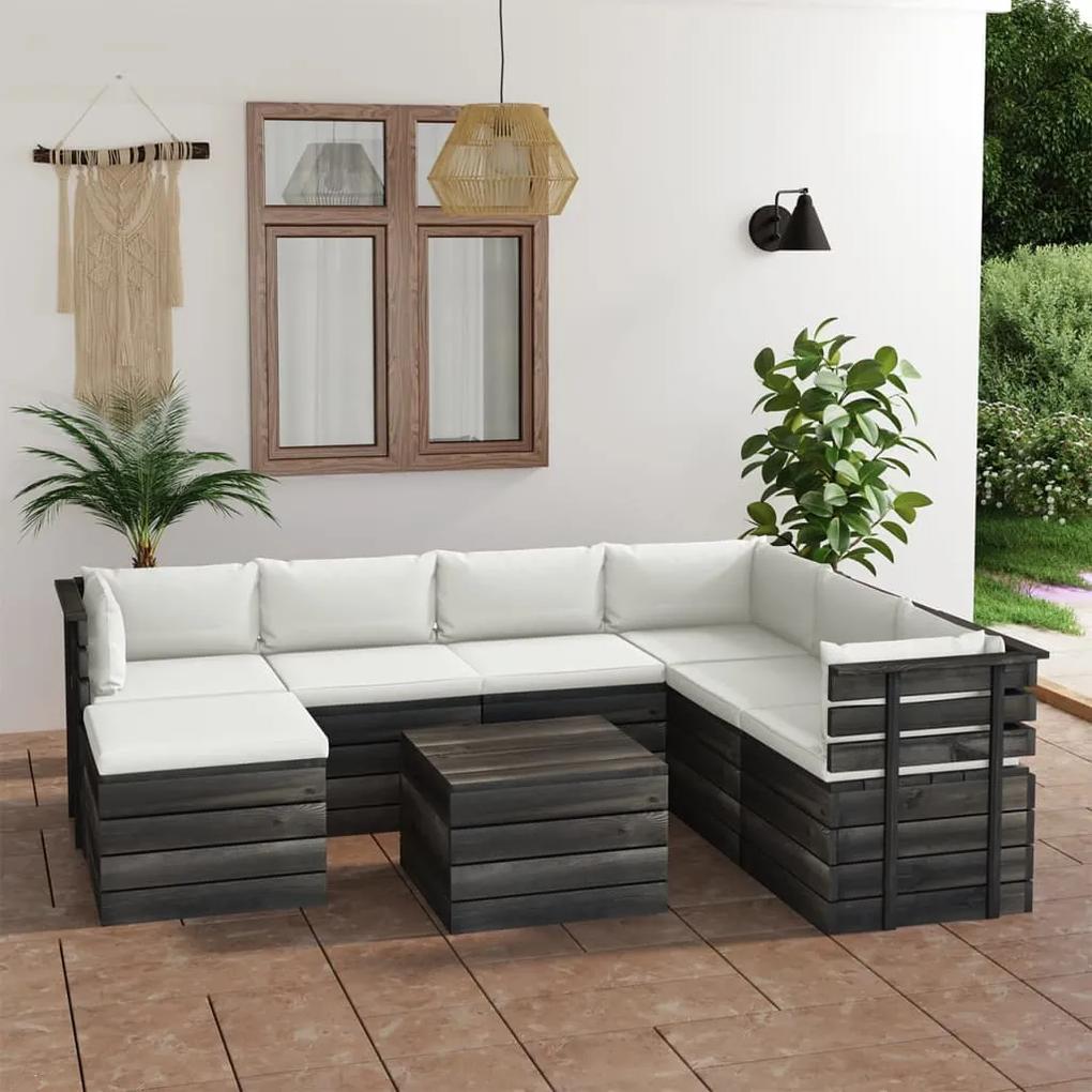 3062045 vidaXL Set mobilier grădină paleți cu perne, 8 piese, lemn masiv pin