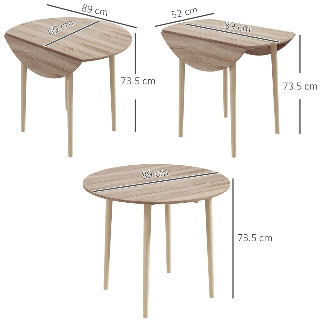HOMCOM Masa Plianta, Masa Rotunda cu Panouri Rotunde, Masa de Bucatarie Mica pentru Economisirea Spatiului, Natur | Aosom Romania