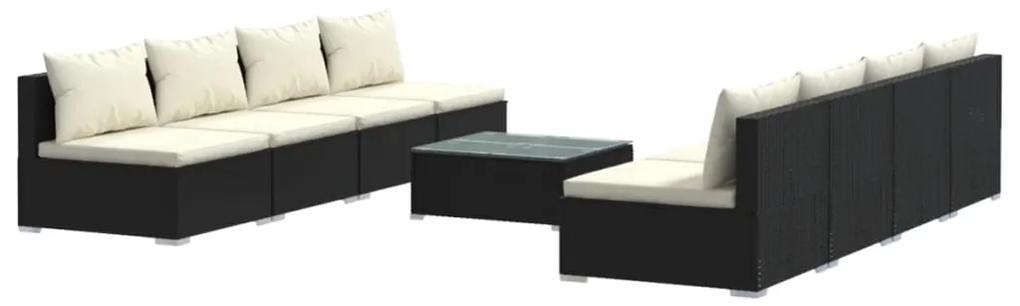3101471 vidaXL Set mobilier de grădină cu perne, 9 piese, negru, poliratan