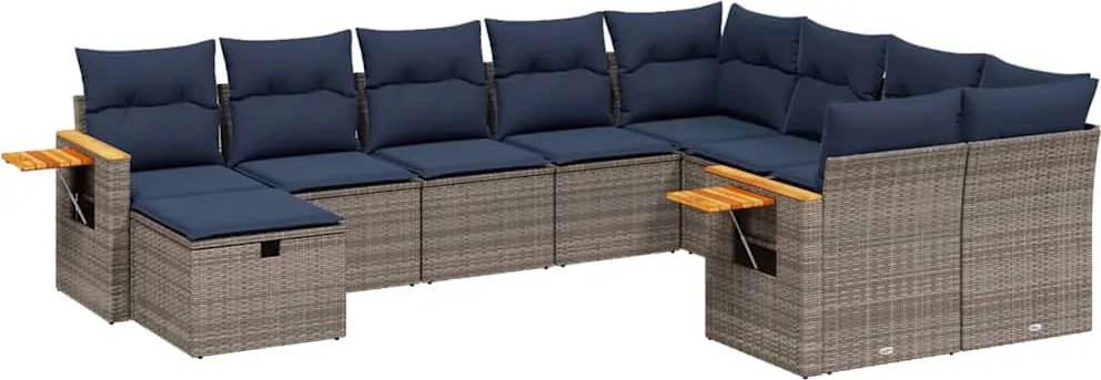 vidaXL Set canapele de grădină cu perne, 10 piese, gri, poliratan