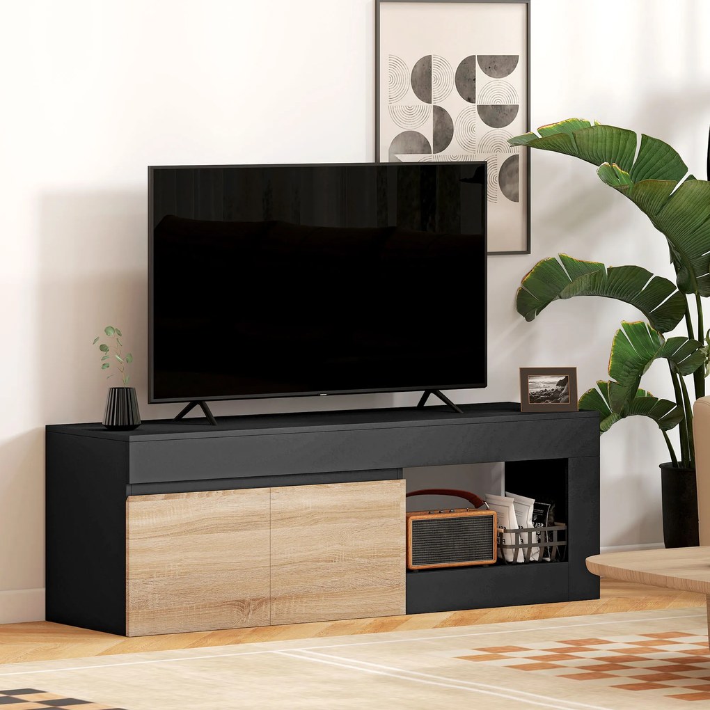 HOMCOM Comodă TV 2 uși pentru televizoare de până la 152,4 cm, mobilier TV cu dulap și poliță deschisă, negru | Aosom Romania