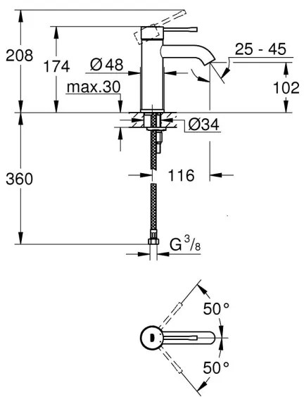 Baterie lavoar GROHE ESSENCE, dimensiunea S, inox – 23590DC1