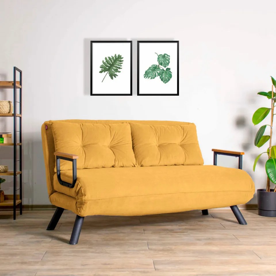 Canapea cu 2 Locuri Sando 2-Seater, Mustar, Extensibila