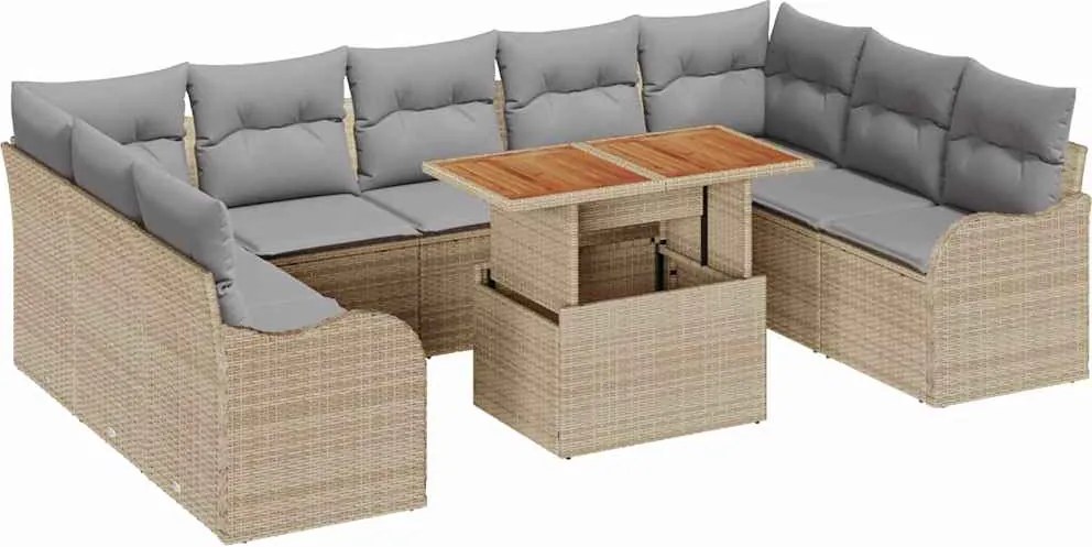 vidaXL Set de canapele pentru grădină 10 pcs bej și gri deschis