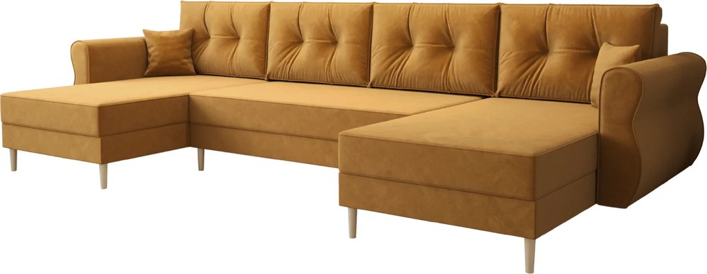 Coltar extensibil in forma de U SILVIANO, mustar, 300x140 cm + 2 perne GRATUIT