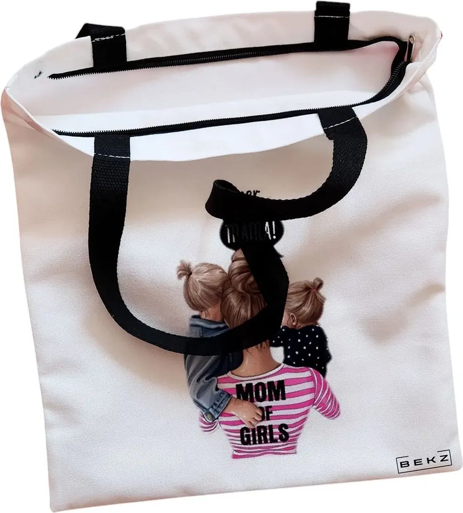 Sacosa de Panza pentru Cumparaturi, Geanta Tote, model Super Mama, Cu fermoar, 38x34.5 cm, Alba, BEKZ®