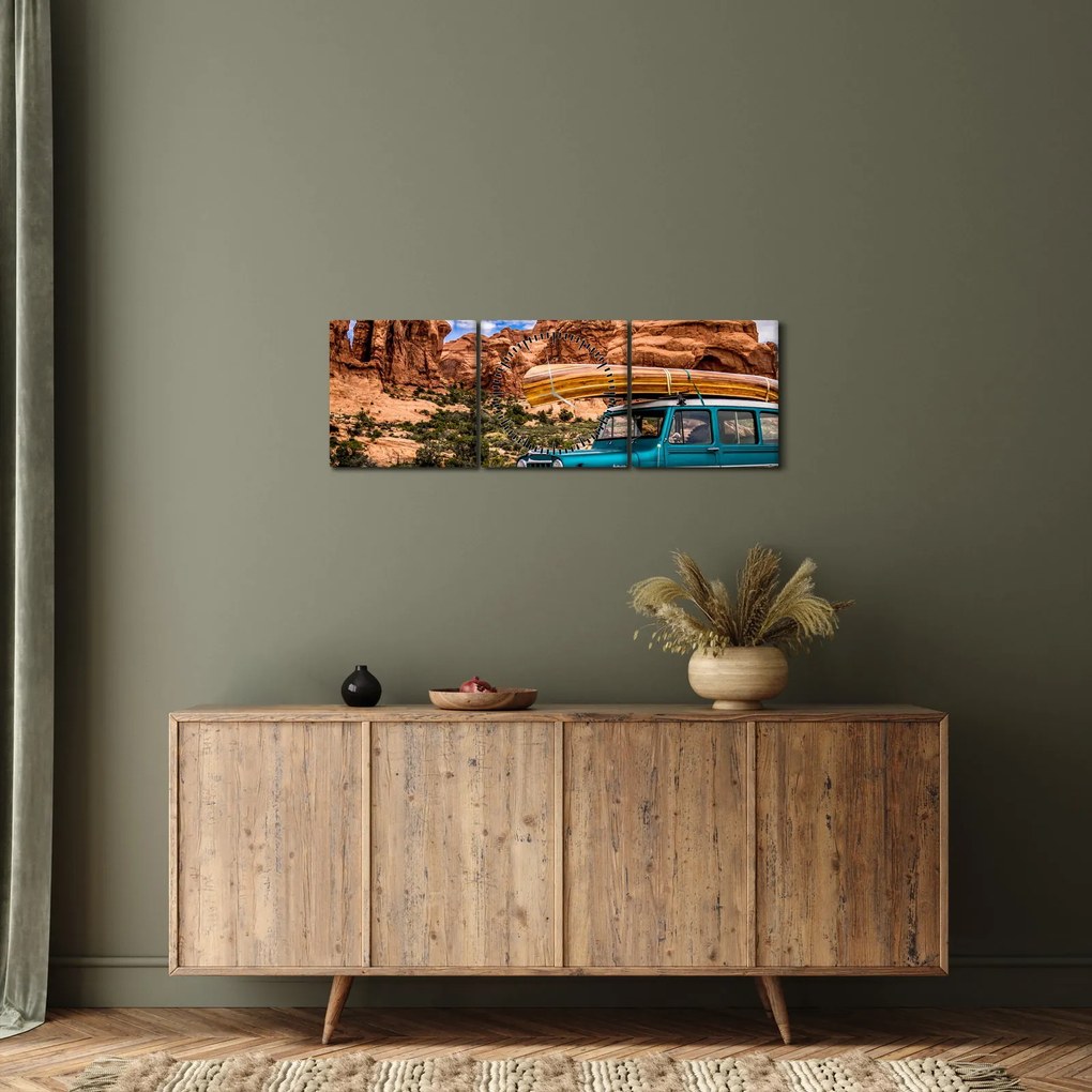 Tablou mașina de teren în munți (cu ceas) (90x30 cm)