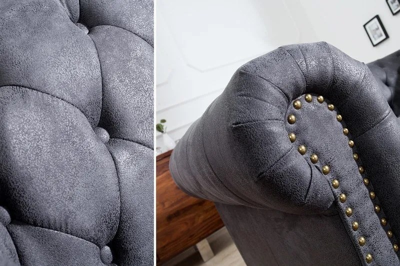 Canapea clasica stil englezesc Chesterfield 3 locuri gri antic