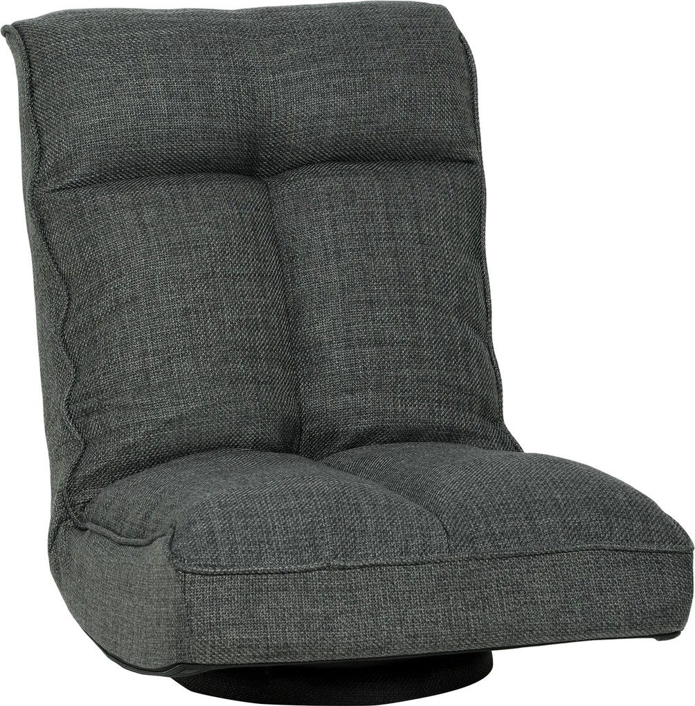 HOMCOM Fotoliu de podea pliabil, rotativ 360°, scaun de podea căptușit cu spătar reglabil în 5 poziții, 58x107x79cm, gri | Aosom Romania