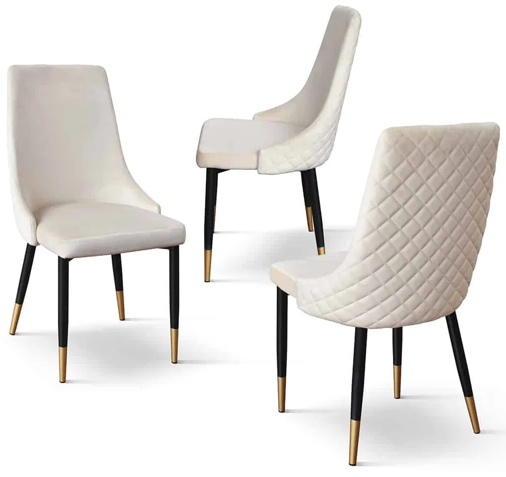 SET 4 Scaune Oro, structura metalica, catifea - BEJ