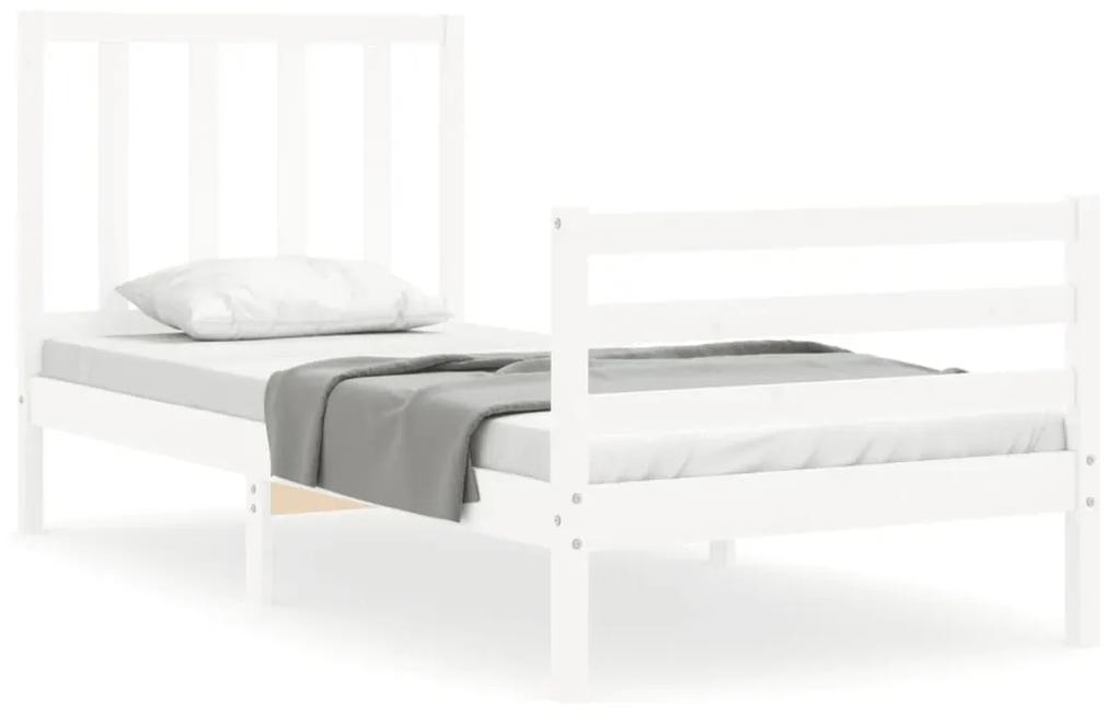 3193842 vidaXL Cadru de pat cu tăblie, alb, 90x200 cm, lemn masiv