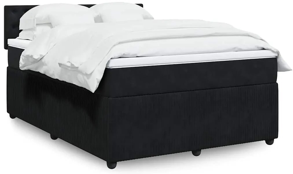 vidaXL Pat box spring cu saltea, negru, 140x190 cm, catifea