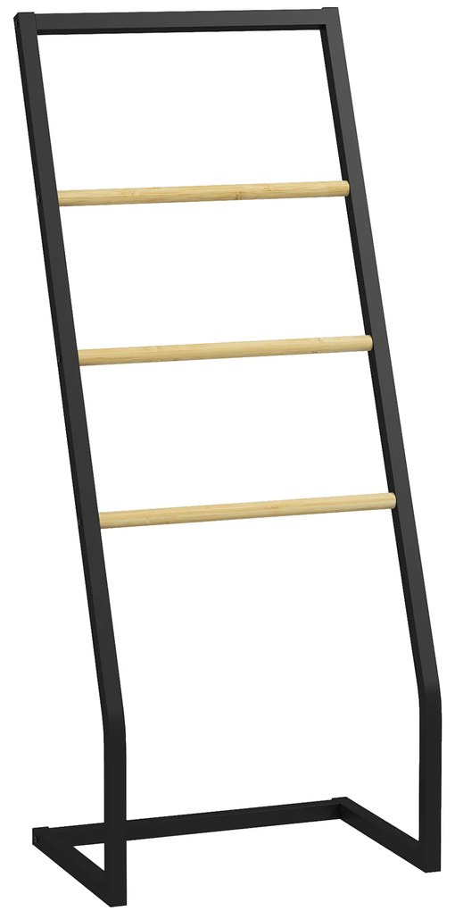 HOMCOM Raft Baie cu 4 Niveluri din Bambus, Suport Prosoape de Dodea Autoportant, 40,5x28x98 cm, Negru | Aosom Romania