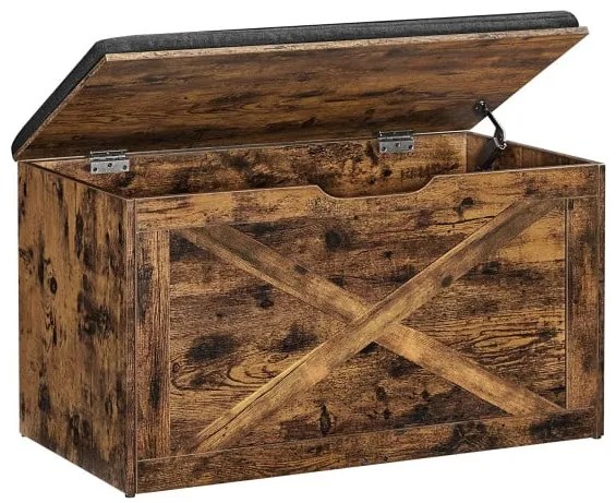Banca De Incaltaminte Captusita, Cu Scaun Capitonat, Maro Rustic, 76 Cm
