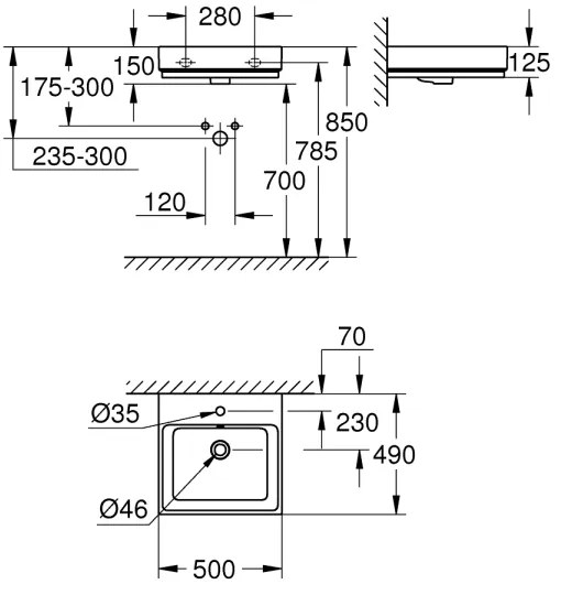 GROHE 3947400H - Lavoar CUBE CERAMIC 500 × 490 mm ceramică/alb